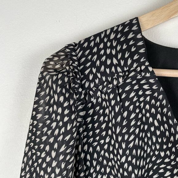 Betsey Johnson Heart Print Mini Dress Faux Wrap Ruffle Chiffon Whimsigoth Glam - Picture 9 of 10